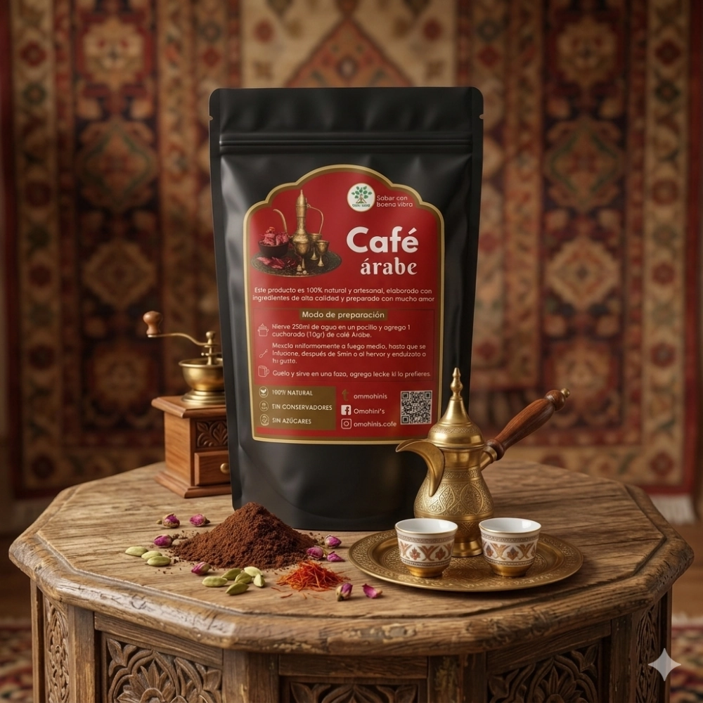 Taza de café árabe artesanal Omohini's con cardamomo, bebida tradicional Gahwa de especias naturales